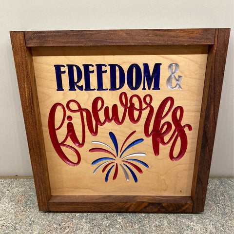 Rustic Framed “Freedom & Fireworks” Sign